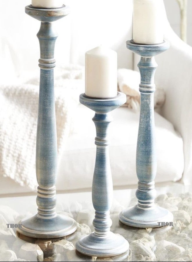 THOR INSTRUMENTS Vintage Farmhouse Candle Holder Stand Wooden, Candle Pillar Stand for Country Style, Reiki, Aromatherapy, Spa, Living Room, Sustaibalbe Wooden Home Table Décor - 12, 15, and 18 Inch - Image 2